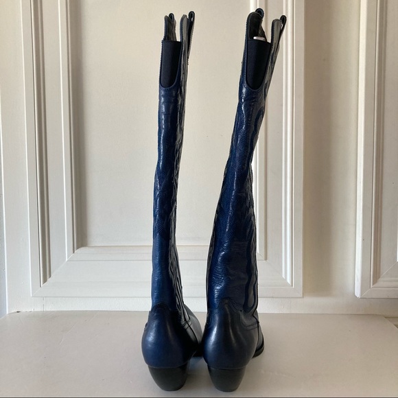 New Free People Jeffery Campbell Blue Leather Finn Tall Western Embroidered Boot - Picture 6 of 8